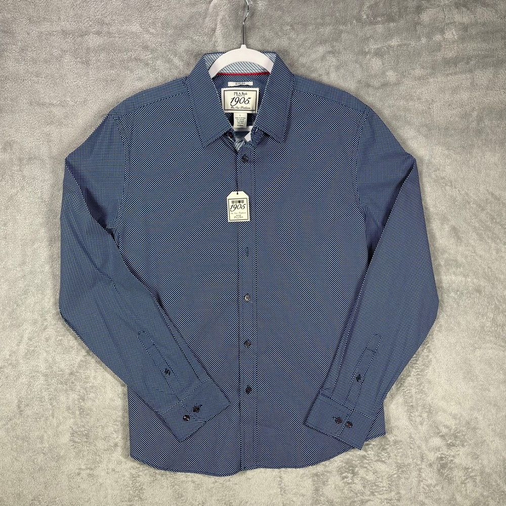 Jos. A. Bank 1905 Shirt Mens Large Blue Slim Fit Micro Star Button Down